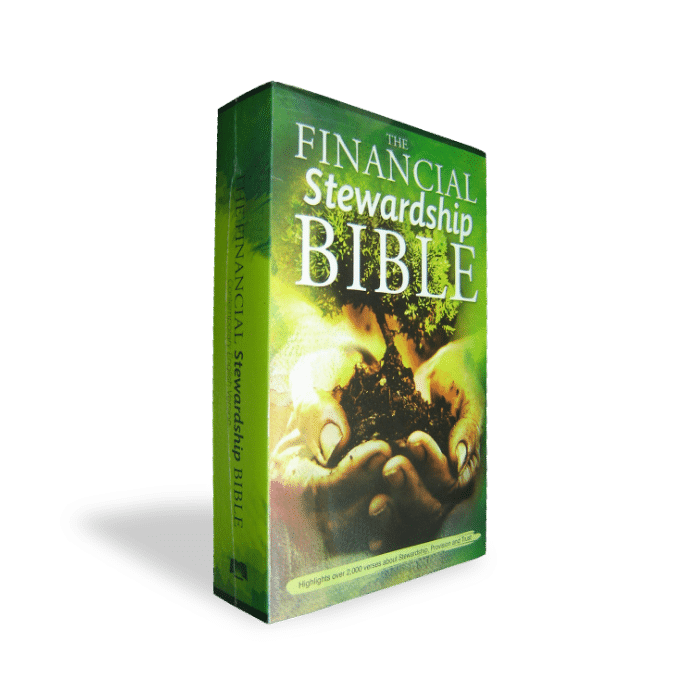Image of The Financial Stewardship Bible - book cover with hands cupping dirt with a small tree growing out of the dirt.